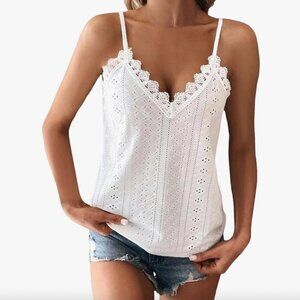 Elegant White Lace Trim Women's Top